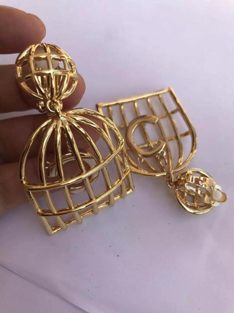 

Dangle & Chandelier Punk Camellia Luxury Vintage Gold Metal Copper Stamp Big Birdcage With Drop Earrings For Women Girl Jewerly