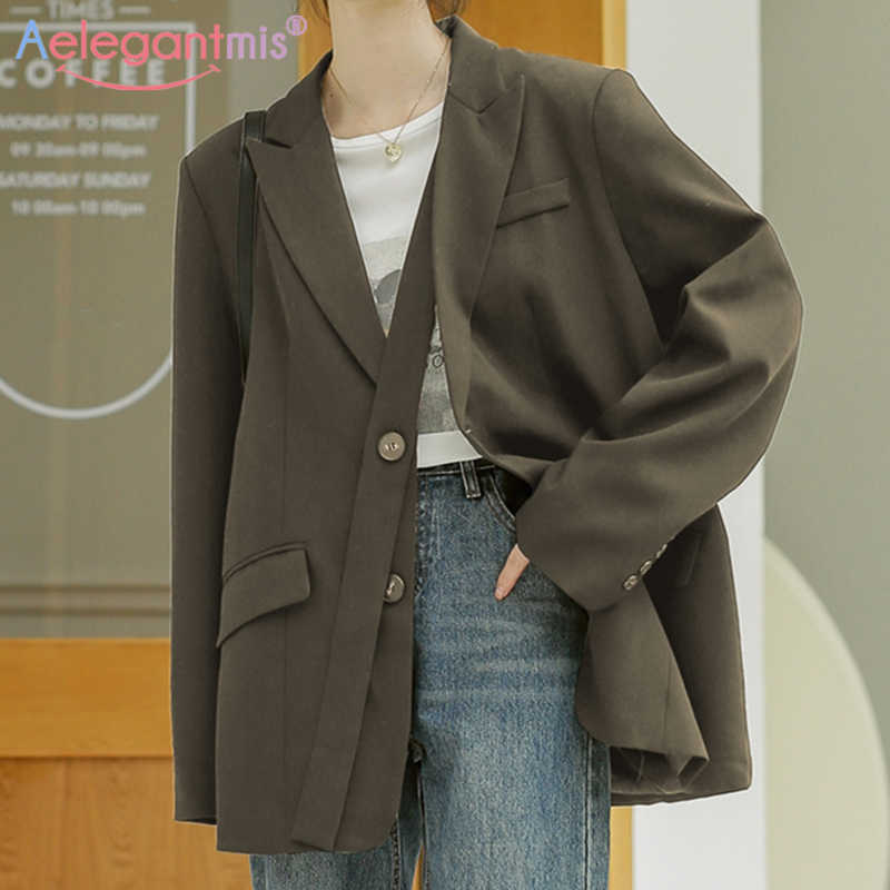 

Aelegantmis Solid Office Lady Blazer Jackets Women Casual Single Breasted Work Suit Coat Female Black Pocket Outerwear OL 210607