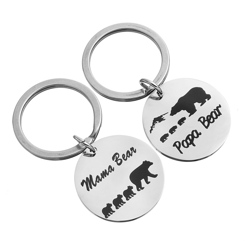 

papa mama bear key ring Stainless steel animal pattern keychain holders hangs fashion jewelry will and sandy, Slivery;golden