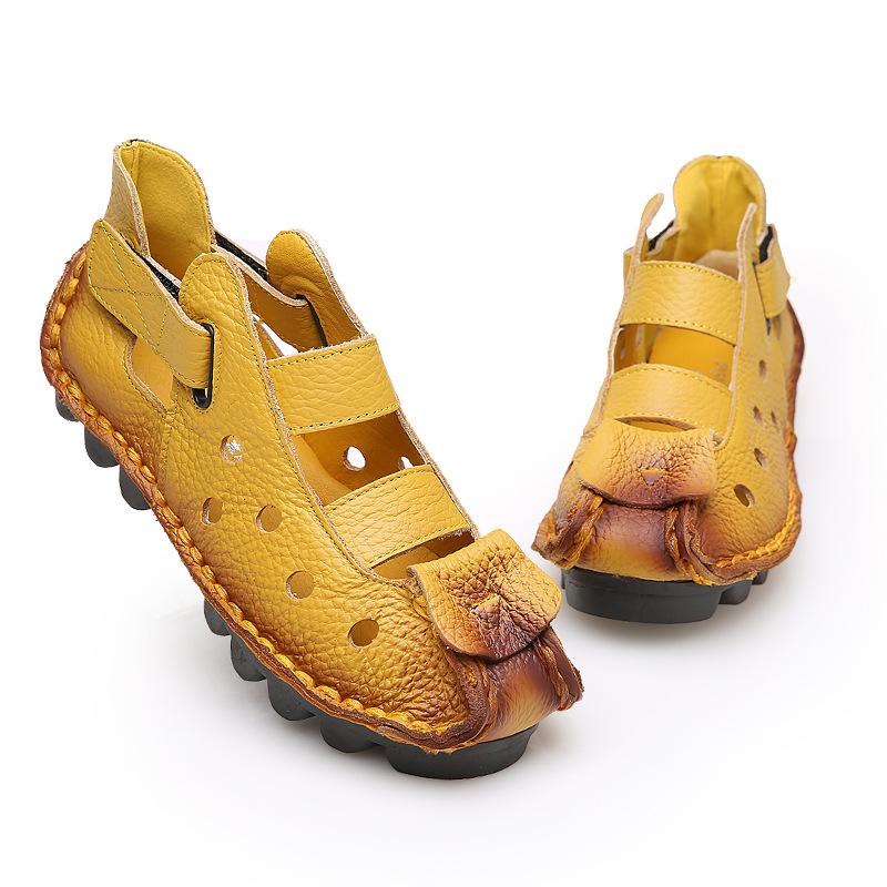 

Sandals 2021 Summer Soft Bottom Flat Leather Women's Shoes Personality Casual Hole Retro Handmade, Yellow