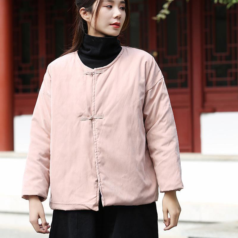 

Johnature Cotton Linen Leisure Retro Plate Buckle Thick Parkas Autumn Winter Simple Comfortable All-match Women Parkas 210521, Fuchsia