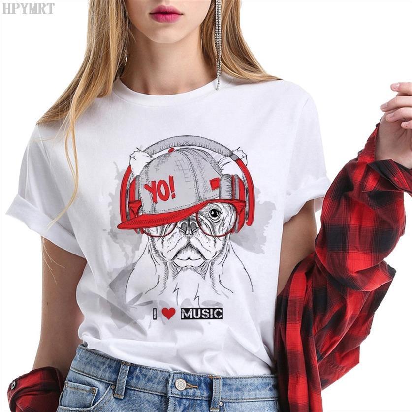 

I Love Music Dog Graphic Women T Shirt Printed Summer Harajuku Short Sleeve Fashion Casual Tops Female, White