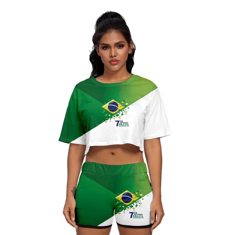 

Brazil Independence Day Cool Logo 3D Fashion Casual Colorful Two Piece Sets Shorts+short Sleeve Tee Lumber Sexy Women Women's Tracksuits, Gray