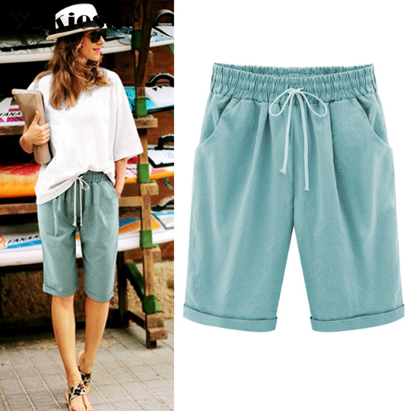 

Harem Pants Women Summer cotton linen Casual Harem Pants Elastic High Waist Slim Work Pants Plus Size 6xl Trousers 210519, Khaki