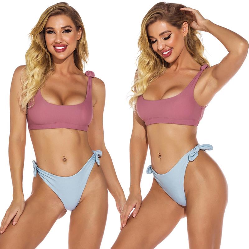 

Women' Swimwear Summer Vintage Bikinis High Waist Swimsuit Two-piece Retro Halter Ruched Bikini Bathing Suit Women Teen Girls, 02