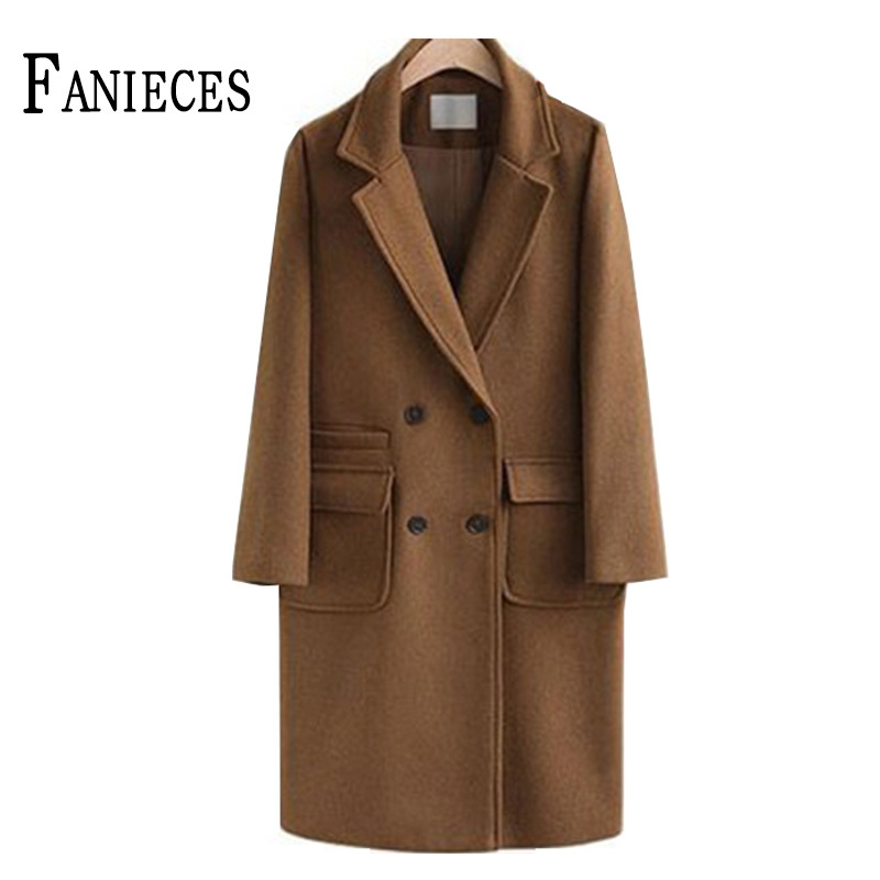 

Plus Size Autumn Winter Women Coat Overcoat Mid-Length Double breasted pockets Thickened Woolen Coats Jacket 210520, Gray
