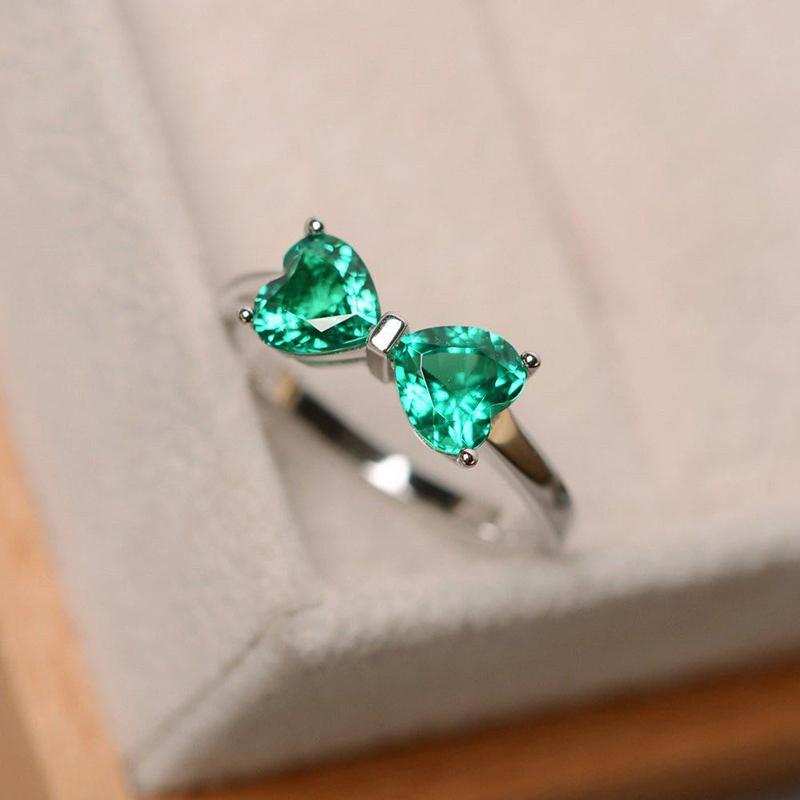 Wedding Rings 2021 Korean Fashion Green Crystal Rhinestones For Women Jewelry Accessories Girl Gift Exquisite Cute Bow-image-707393502
