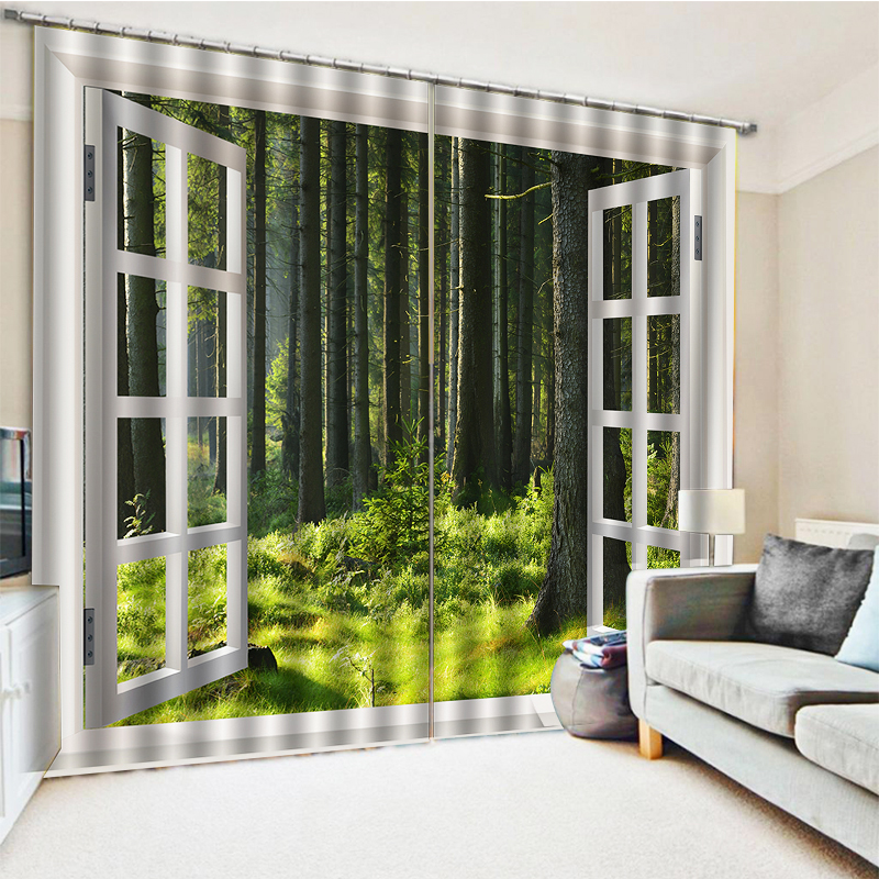 

High quality custom 3d curtain fabric outside window curtains Living Room Bedroom Customized size, Green