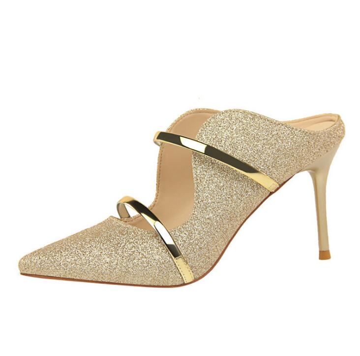 

Fashion Women Slippers Sexy Pointed toe Strappy High Heels Sandals Slides Party Shoes Woman Pumps, Grey