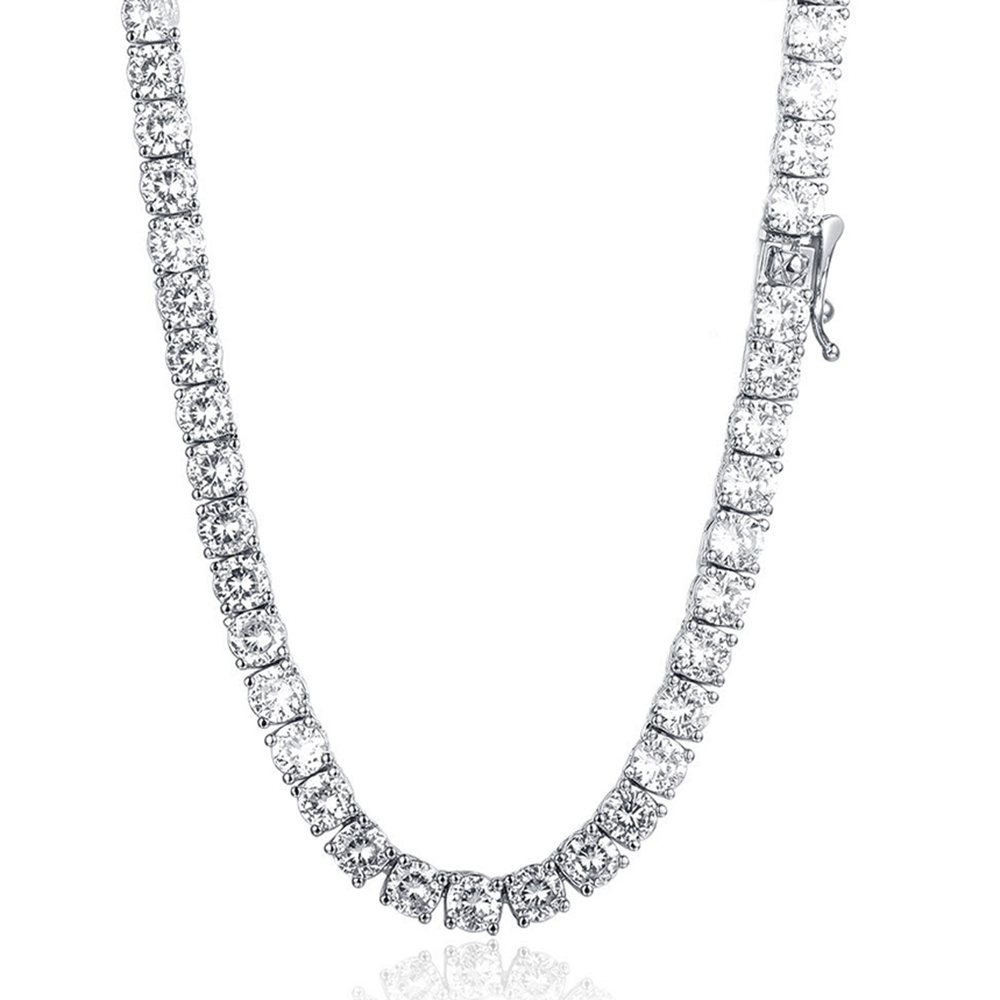 

100% Guarante Real 925 Sterling Silver 16 Inch Tennis Necklace Set Shiny 4mm Zircon Chain Unisex Choker Fine Jewelry