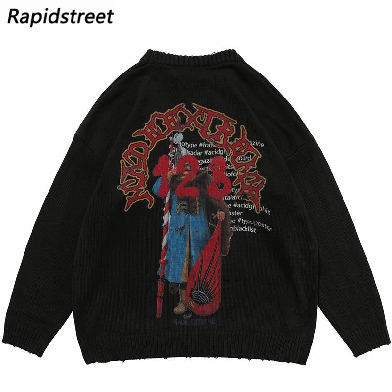 

Men's Sweaters Hip Hop Knitted Sweater Streetwear Graphic Letter Print Pullover Harajuku Cotton Casual 2021 Men Winter Black, White;black