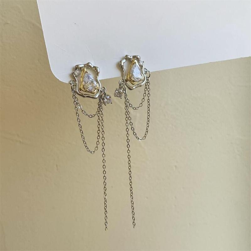 

Dangle & Chandelier MENGJIQIAO Fashion Irregular Metal Long Tassel Drop Earrings For Women Girls Elegant Waterdrop Crystal Pendientes Jewelr, Silver