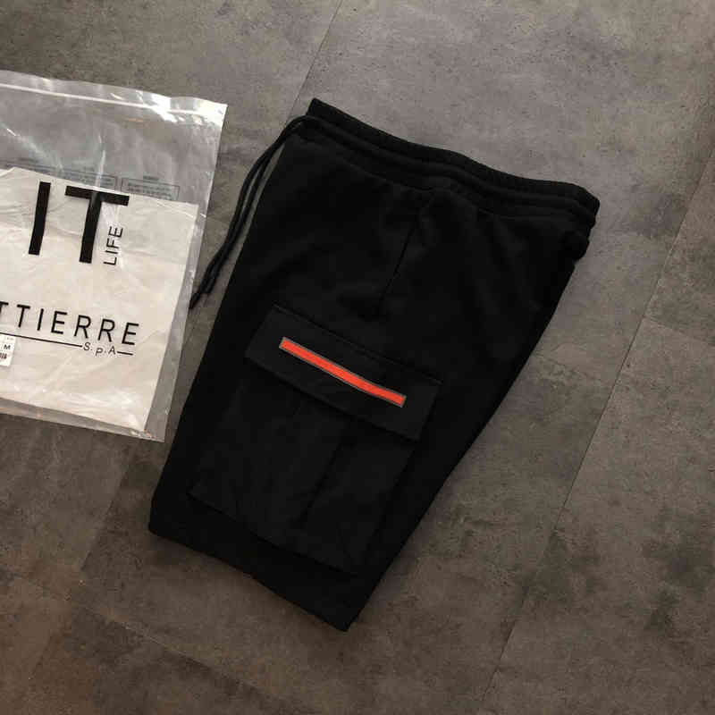 

Men's Pants summer short pants mens trousers Korean Red silicone embroidery Imported 320 grams of pure cotton Contrast fabric contrast BYHX, Black