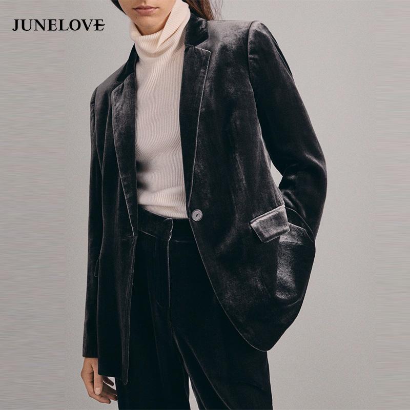 

Women' Suits & Blazers JuneLove Women Winter Long Sleeve Velvet Blazer Vintage Single Button Female Solid Retro Lady Fashion Pockets Outwea, As picture