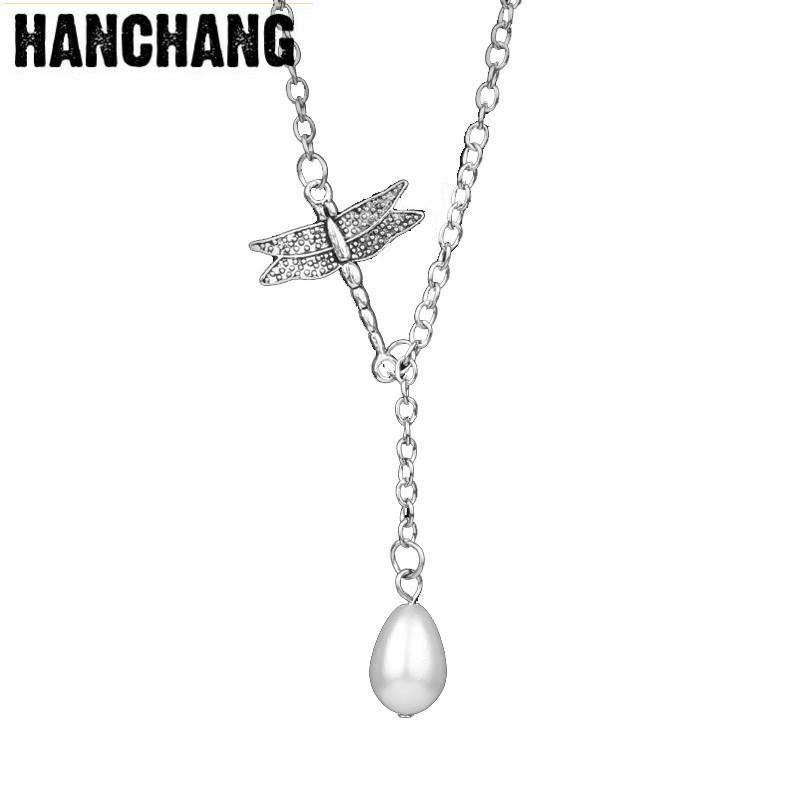

Pendant Necklaces Women Charm Necklace Drgonfly With Crystal Simulated Peals Chocker Chain Accessories Wedding Gift