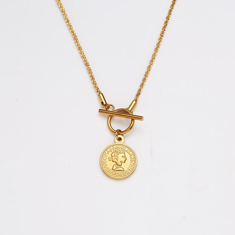 

Pendant Necklaces Coin Necklace Stainless Steel Chain Toggle For Women Gold/Silver Color Metal Elizabeth Medallion Necklac
