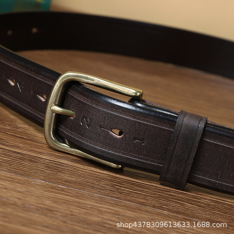 

Belt Mens Korean-Style Fashionable Retro Pin Buckle Genuine Cowhide All-Match Casual and Womens Couple General No. 2, Black