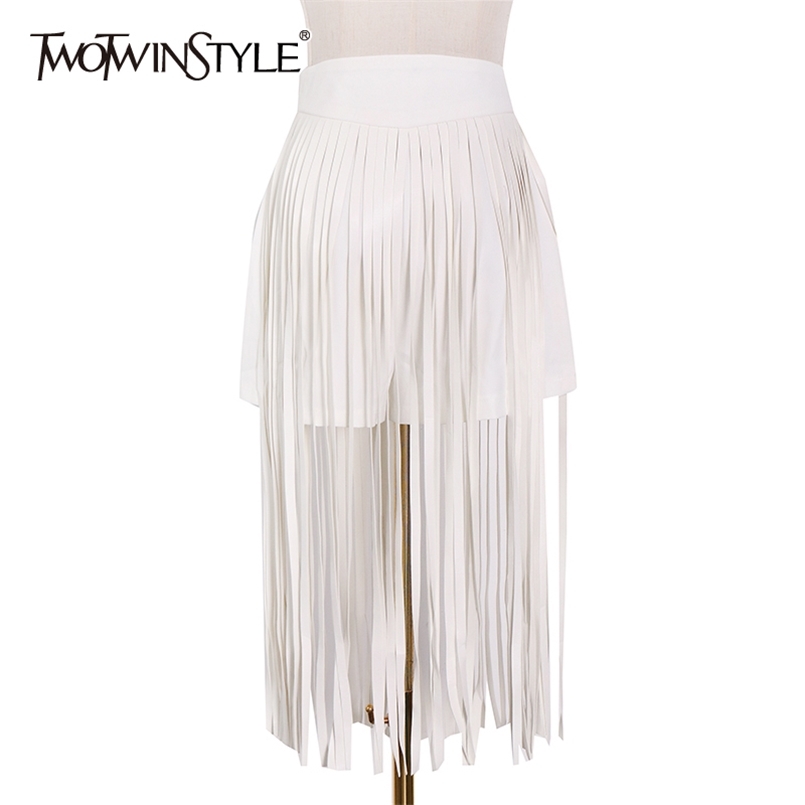 

Patchwork Tassel Shirt For Women High Waist Solid Streetwear Shorts Female Summer Fashion Clothing 210521, Black