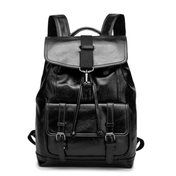 

Factory wholesale men bag fashion upgrade PU leather leisure backpack trend flip rope student backpacks simple Korean handbag, Black upgrade version