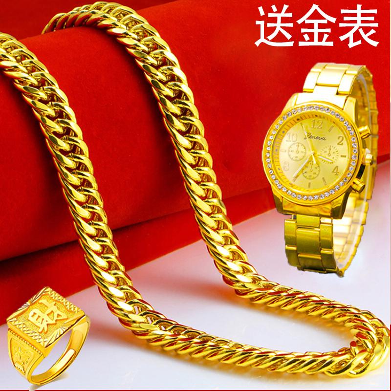 

Chains Sand Gold Necklace Men's Colorless Gold-plated Large Chain Rough Domineering Net Red Same Jewelry
