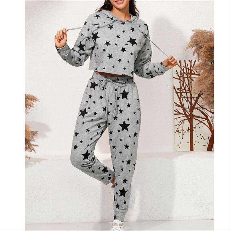 

two piece casual clothes fashion womenpant starts pattern long sleeve hooded elastic high waist trousers, White