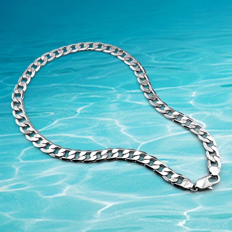 

Chains Fashion Punk Male Necklace Jewelry 925 Silver For Men Curb Chain Sterling Link 12MM 22 To 30 Inches Hip Hop Decor Gift