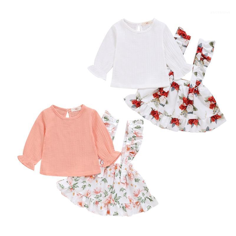 

1-6Y Kids Baby Girl Long Sleeve Cotton T-shirt Tops Floral Suspender Skirt 2PCS Princess Girls Clothing Set1, Pink