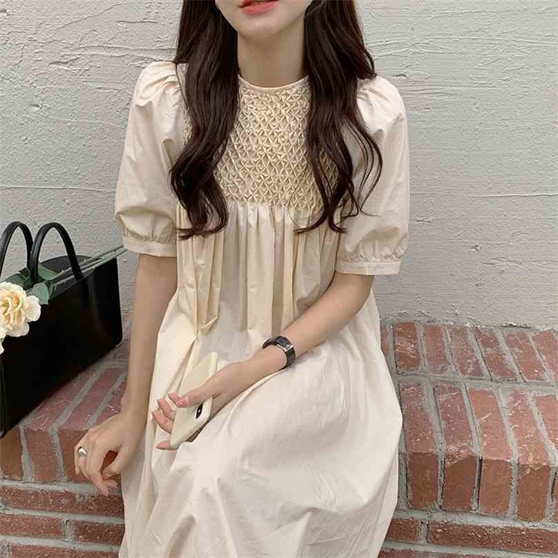 

Gentle Retro Solid Elegance Summer A-Line Sweet Office Lady Streetwear Loose Brief Women Chic Long Dresses 210525, Yellow