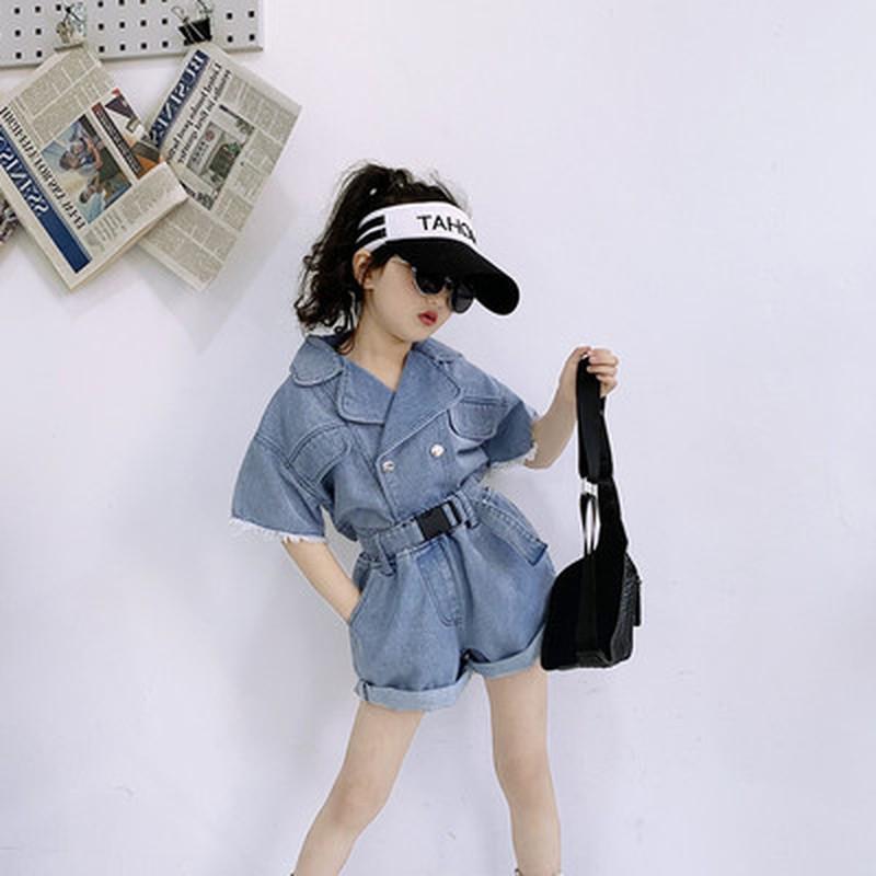 

Clothing Sets 2021 Summer Girl Suit Short Denim Jacket And Shorts Children's Wear 3-8 Years Old