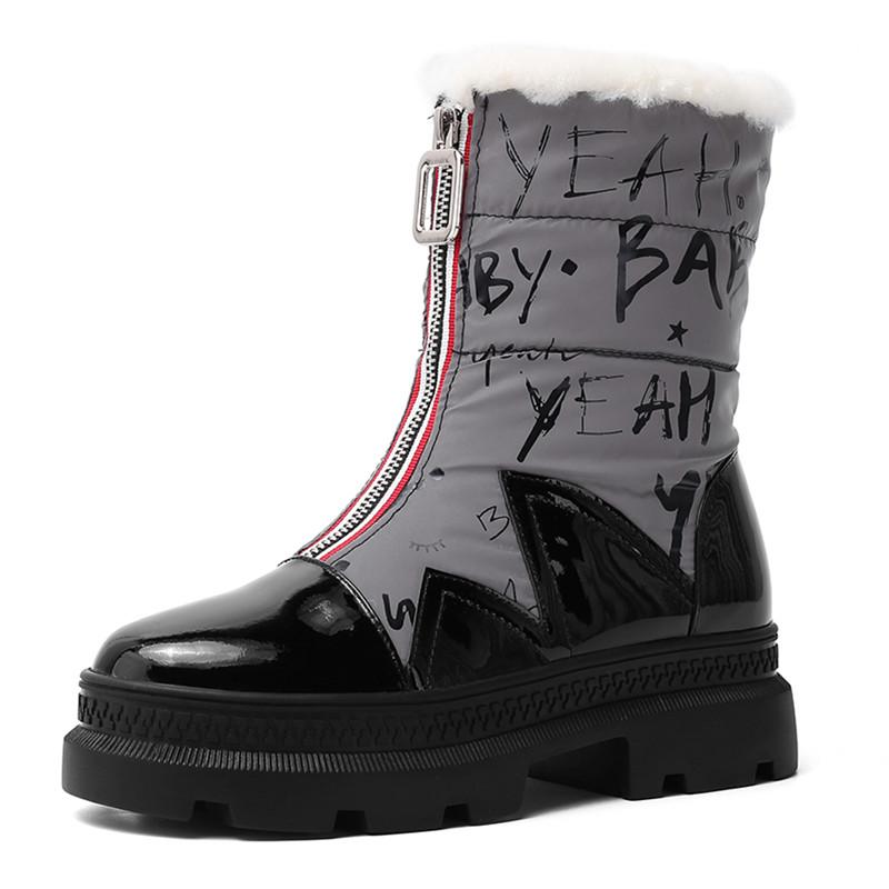 

Boots Fashion Wool Winter Snow Handmade Flat Platform Round Toe Ankle Graffiti Women Shoes Cashmere Waterproof, Black