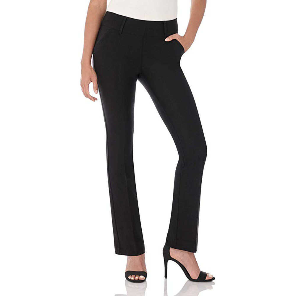 Wide Leg Flare Womens Dress Work Solid Color Pants with Slant Pockets Loose Ladies Career Long Trousers 201109