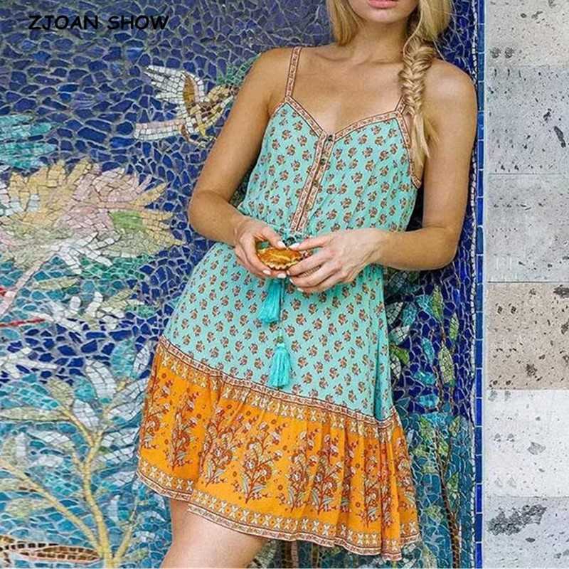 

Bohemian Open Button V neck Floral print BOHO Dress Summer Holiday Woman Tassel Lacing up Waist Dresses Beach Sling Vestido 210608, Pink