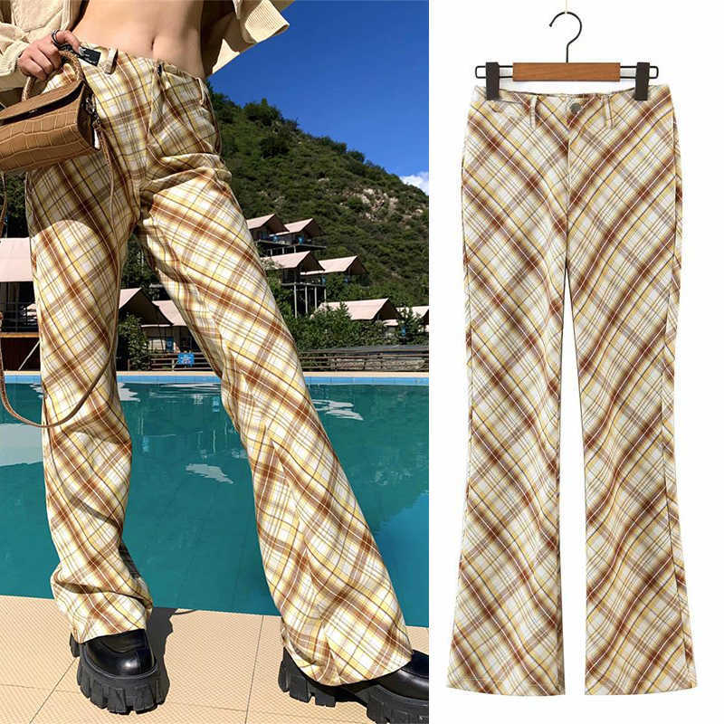 

Za women pants high waist fashion British plaid youth Pants s casual chic street s 210601, Yellow