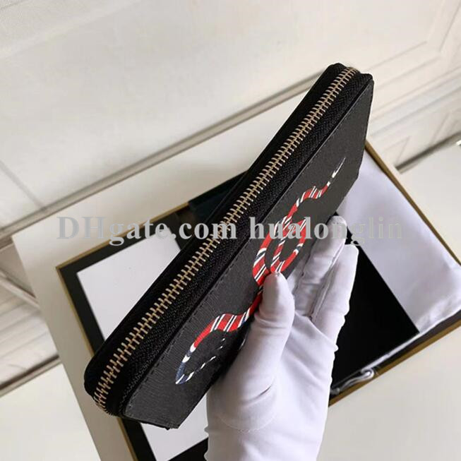 

High quality ladies wallets woman wallet leather original box card holder women purse zipper snake tiger bee, Black snake
