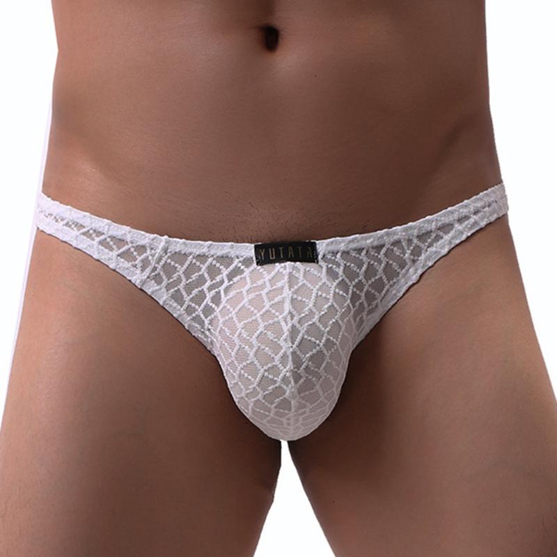 

Underpants Transaprent Mesh G-string Sexy Underwear Men's See Through Panties Breathbale Open BuThongs Erotic Lingerie, Black;white