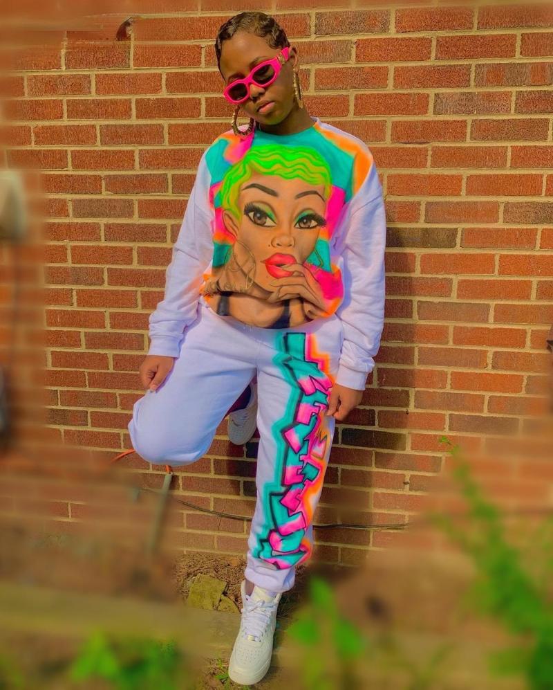 

Women' Two Piece Pants Fashion Cartoon Printed Sportswear 2-piece Long-sleeved Pullover Sweater And Casual Trousers Suit, Black