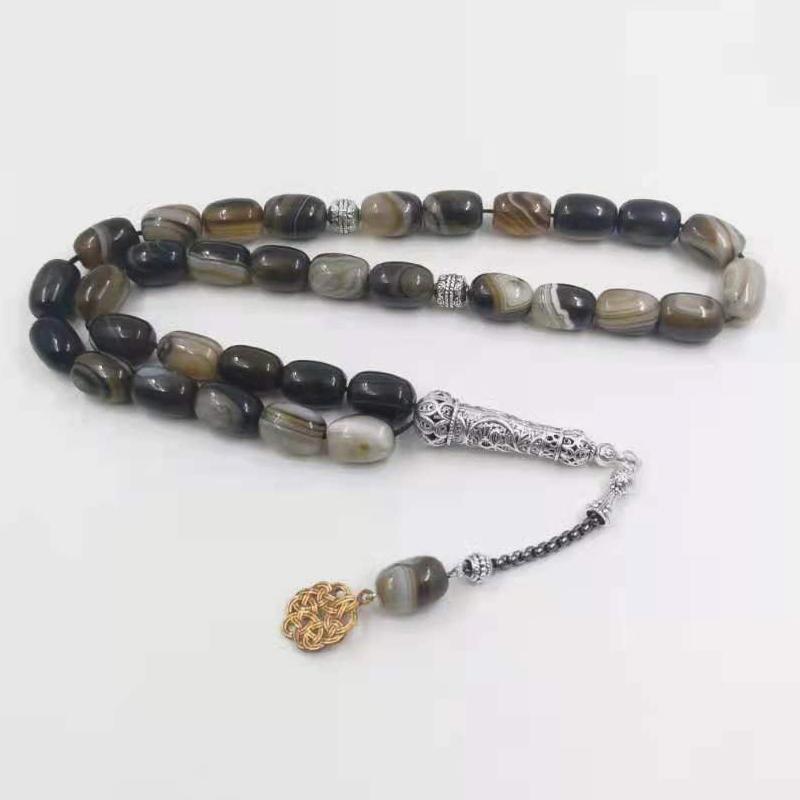 

Beaded, Strands Tasbih Natural Brown Agates Stone Big Size Misbaha Men Prayer Beads Rosary Muslim 33 Bead Islamic Eid Gift