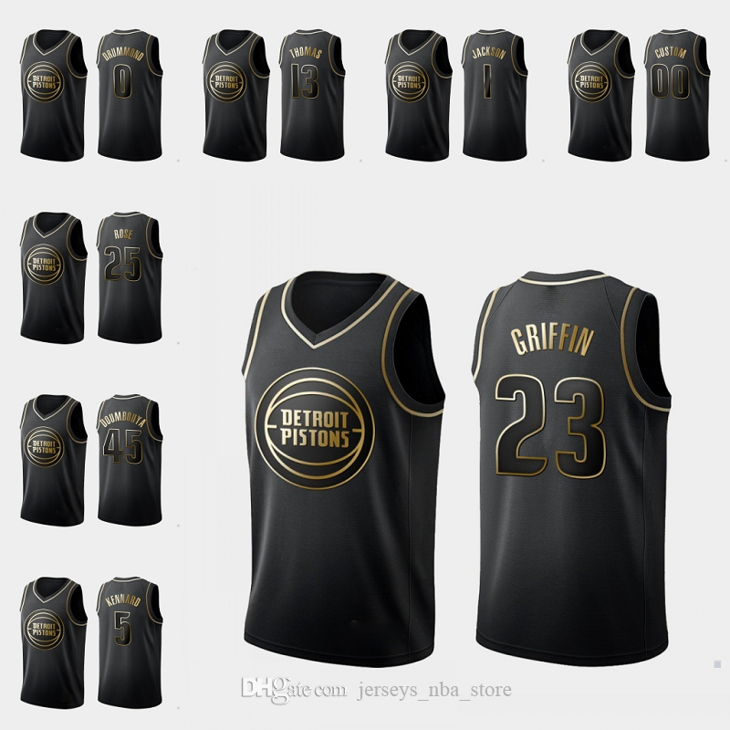 Detroit "Pistons" Hommes Luke Kennard Blake Griffin Derrick Rose Andre Drummond Black Custom Golden Edition Jersey