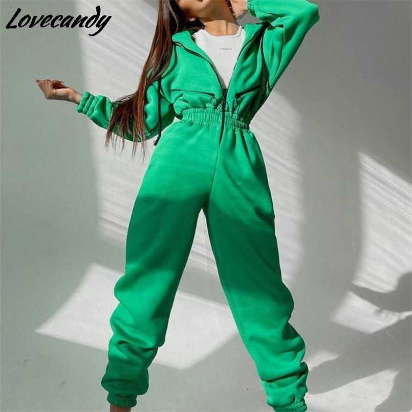 

Women Casual Basic Hoodie Two Piece Sets Zipper Drawstring Jacket Outerwear And Elastic Pencil Pant Suit Autumn Winter Tracksuit 211109, White