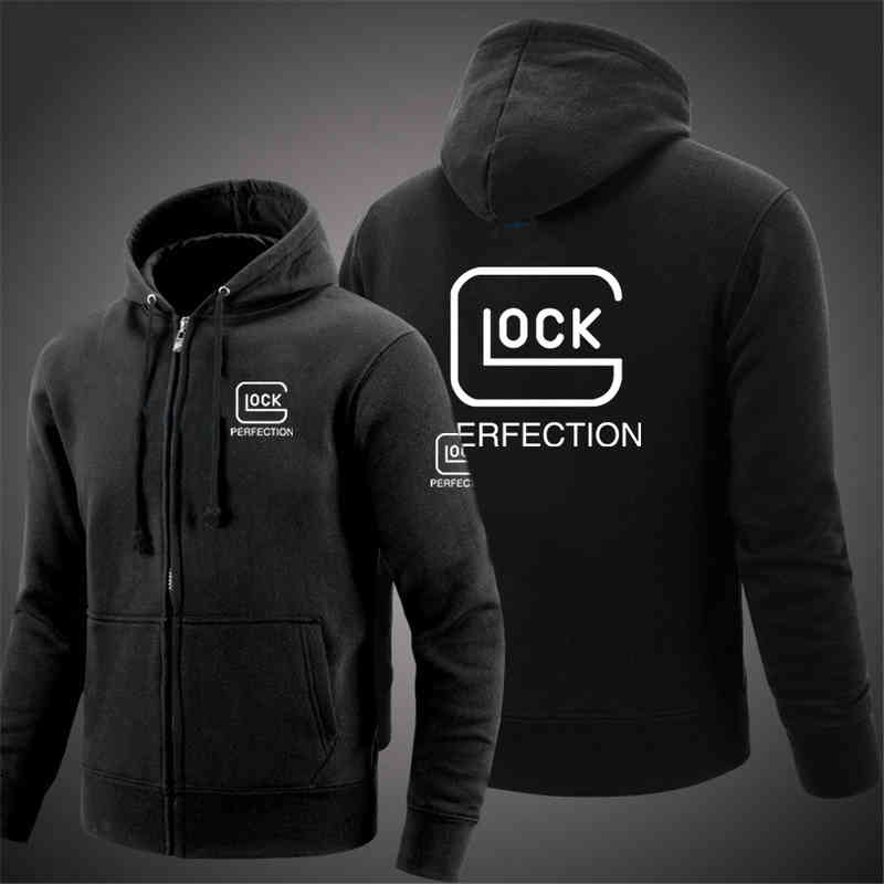 

Glock-2021 solid color men' hooded long sve et, casual sweatshirt, zipper and shoelace