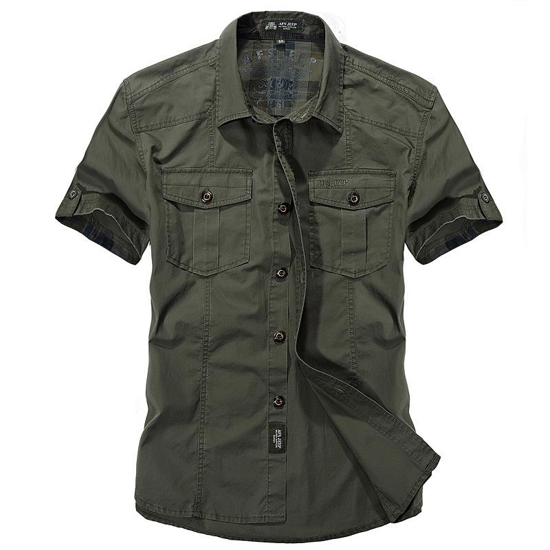 

Men's Casual Shirts 100% Cotton / 2022 Summer Fashion Boutique Solid Color Mens Short-sleeved Men Leisure Shirt Army Green Khaki, White;black