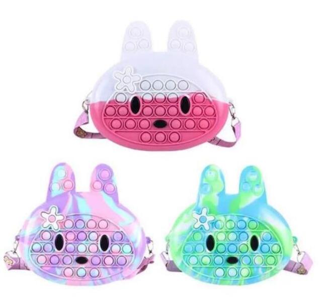 

Fashion Sensory Bubble Bretelle Party Favor Shoulder Bag Decompression toy Finger Push Phone Pouch Case Change Coin Purse Rabit Toys for Girls Kids Gift