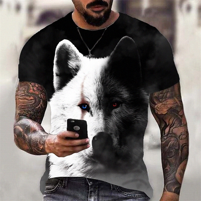 Men's T shirt 3D Print Graphic Wolf Crew Neck Daily Sports Print Short Sleeve Tops Casual Classic Designer Big and Tall Black 501i#