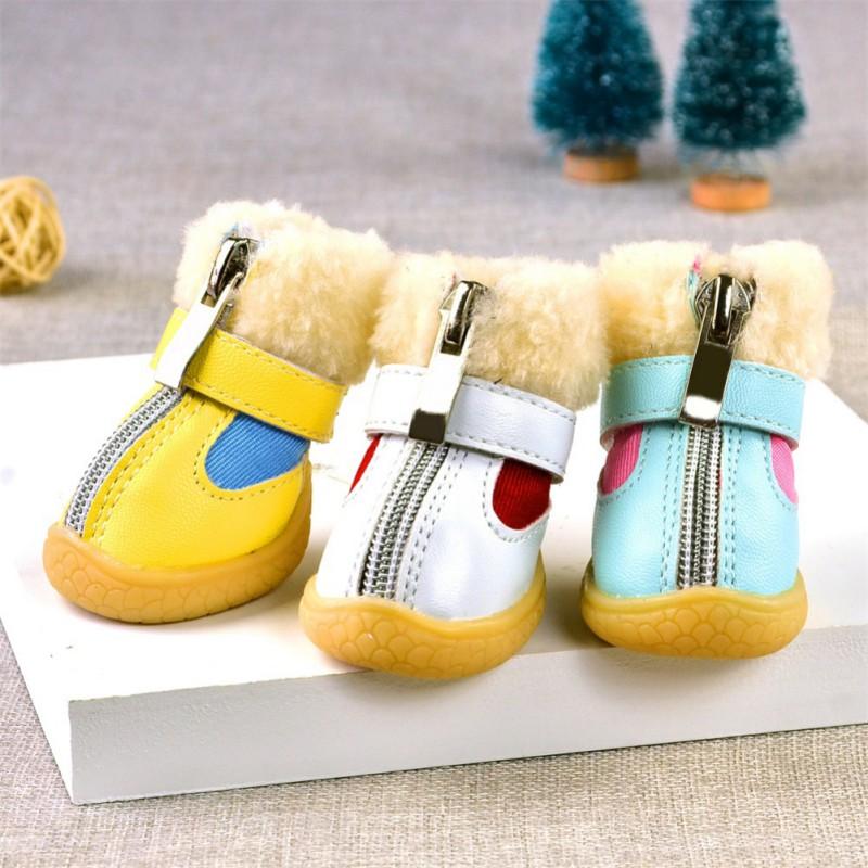 

Dog Apparel Footwear Booties Shoes Outdoor Sport Protect Snow Feet Waterproof PU Leather Anti-slip Rubber Dogs Boots 4Pcs