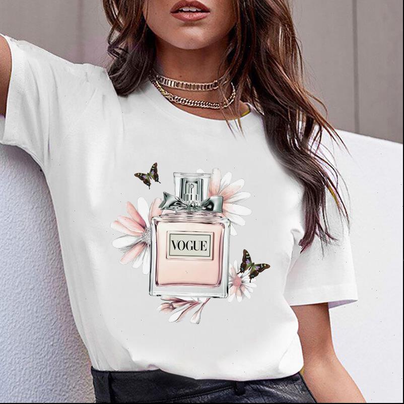 

clothes print flower butterfly women t shirt perfume bottle sweet printed casual tee, White