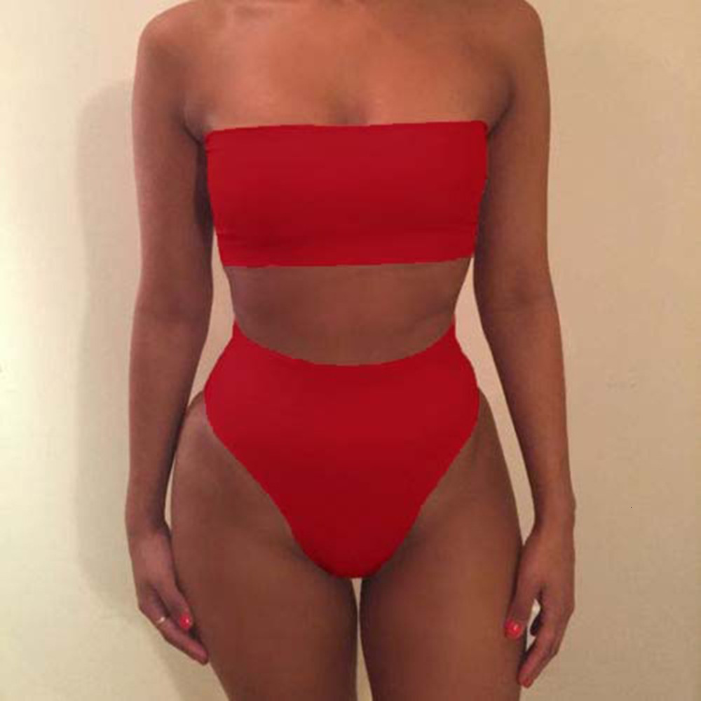 Summer Women's Piece Bikini Solid Color Sexy Split Swimsuit triangl swimwear-image-692557242