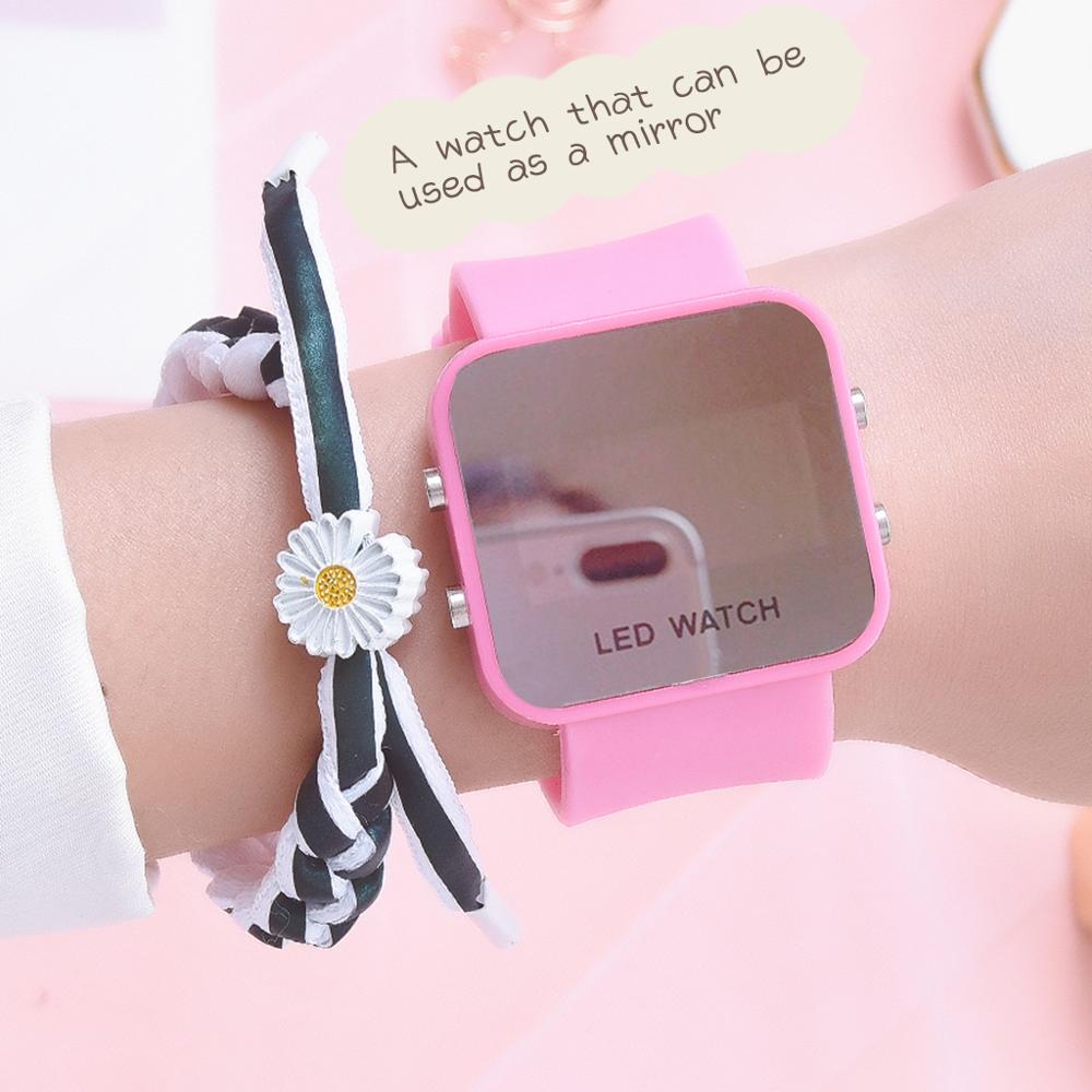 

Sport Digital Watch Women Men Square LED Watch Silicone Electronic Watch Women's Watches Clock Can Be Used As A Mirror Clock, Slivery;brown