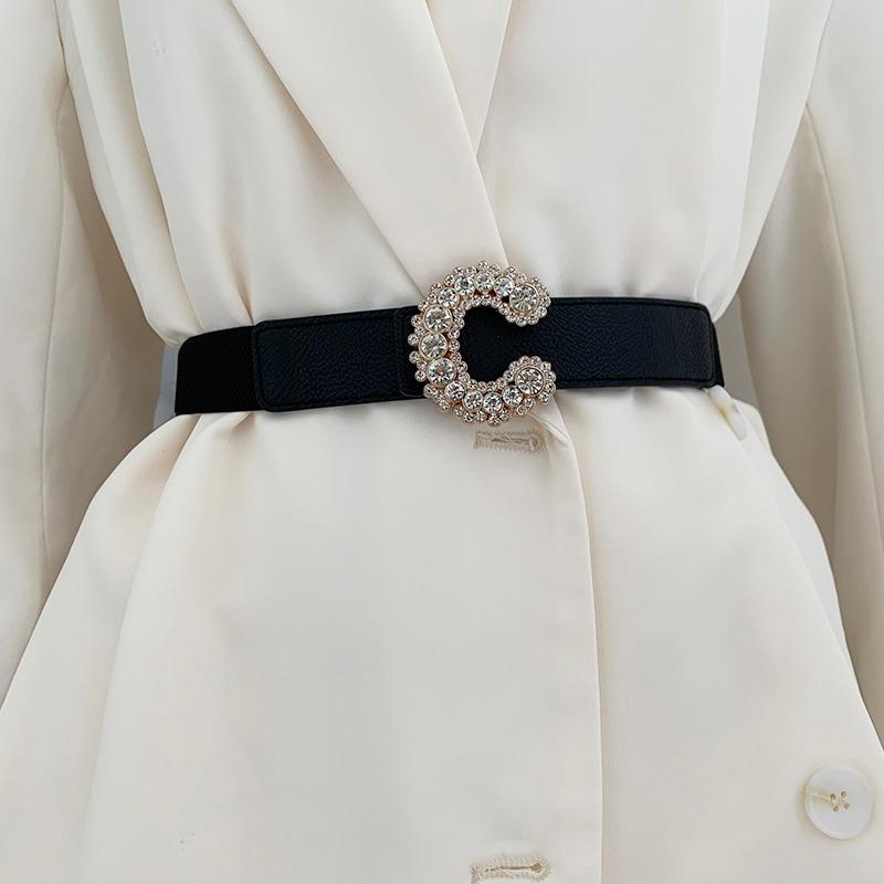 

Belts Fashion Retro Women Elastic Belt Metal Love Buckle Waist Strap Luxury Designer Decoration With Skirt Corset Dress Coat Waistband, White