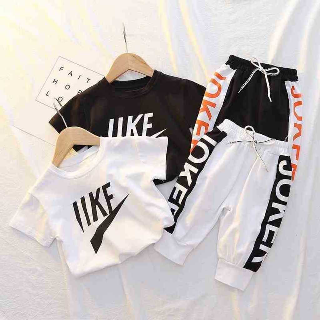 

Summer Children's Letters Printed Tracksuit Clothing Boys' Short Sleeve T-shirt + Pants Two-piece Baby Suit Fashion Casual Outfits G59DST9, Black