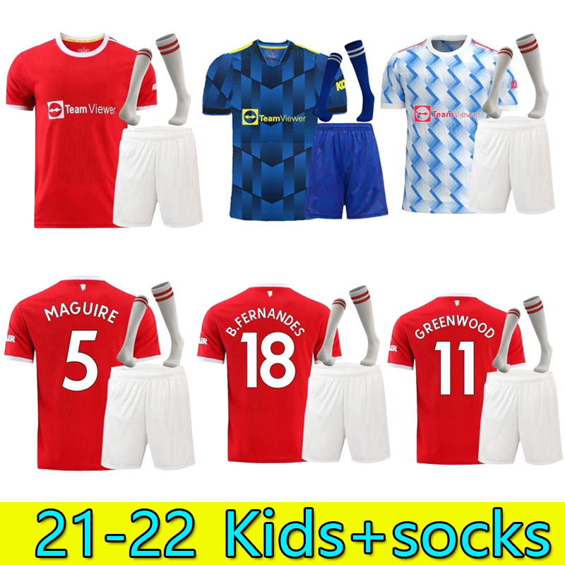 

kids kit+Socks 2021 2022 MAN POGBA United RASHFORD CAVANI VAN DE BEEK soccer jerseys 21 22 LINGARD Sancho MARTIAL 3rd B. FERNANDES Manchest football uniform